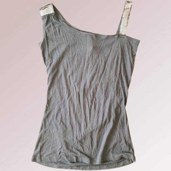 SOLD Y2K Vintage Tank Top Silver Mirror Sequin Stretchy Soft Gray FCNY Small 00s - Picture 8 of 11